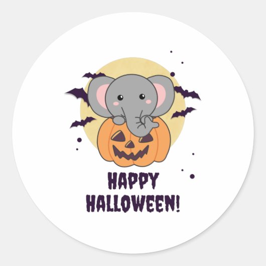 Elephant In Pumpkin Cute Elephant Happy Halloween Runder Aufkleber (Vorderseite)