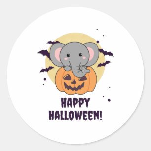 Elephant In Pumpkin Cute Elephant Happy Halloween Runder Aufkleber