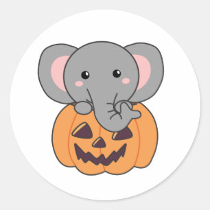 Elephant In Pumpkin Cute Elephant Happy Halloween Runder Aufkleber