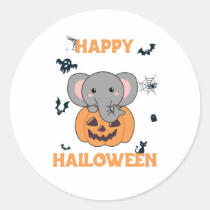 Elephant In Pumpkin Cute Elephant Happy Halloween Runder Aufkleber