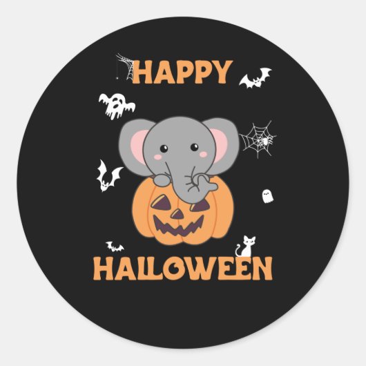 Elephant In Pumpkin Cute Elephant Happy Halloween Runder Aufkleber (Vorderseite)