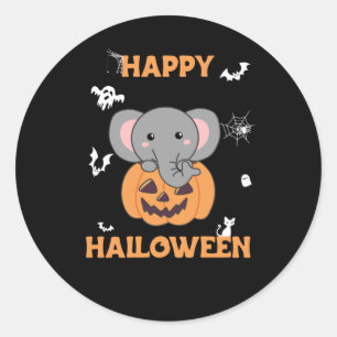 Elephant In Pumpkin Cute Elephant Happy Halloween Runder Aufkleber