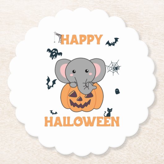 Elephant In Pumpkin Cute Elephant Happy Halloween Untersetzer (Vorderseite)