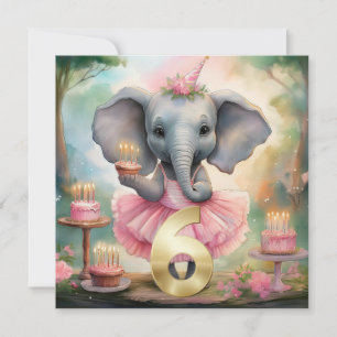 Elephant in rosa Tutu Happy 6. Geburtstag Karte