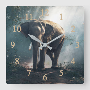Elephant In The Jungle Quadratische Wanduhr