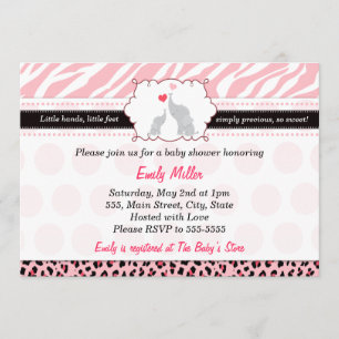 Elephant Invitation Baby Girl Dusche Pink Zebra Einladung