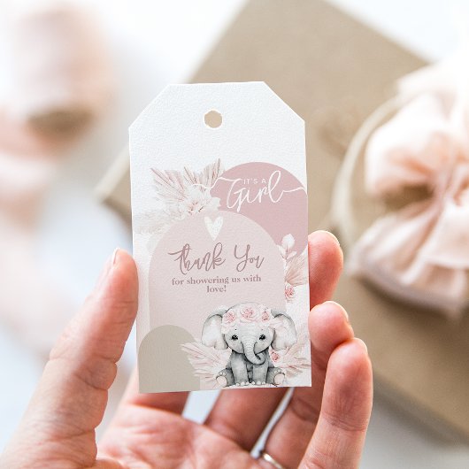 Elephant ist ein Mädchen Boho Floral Pink Baby Dus Geschenkanhänger