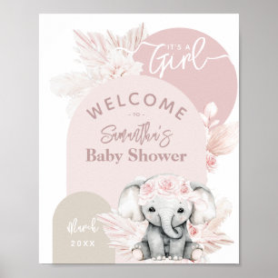 Elephant ist ein Mädchen Boho Floral Pink Baby Dus Poster