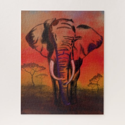 Elephant Jigsaw Puzzle Sunset Savanna Malerei (Vertikal)