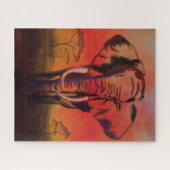 Elephant Jigsaw Puzzle Sunset Savanna Malerei (Horizontal)