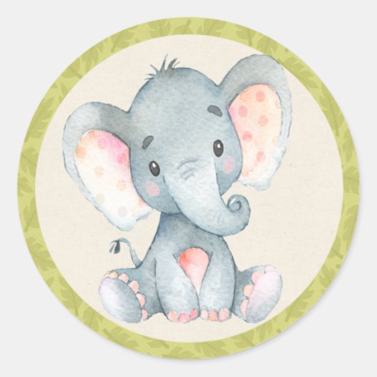Elephant Jungle Animals Baby Shower Fevor Sticker (Vorderseite)