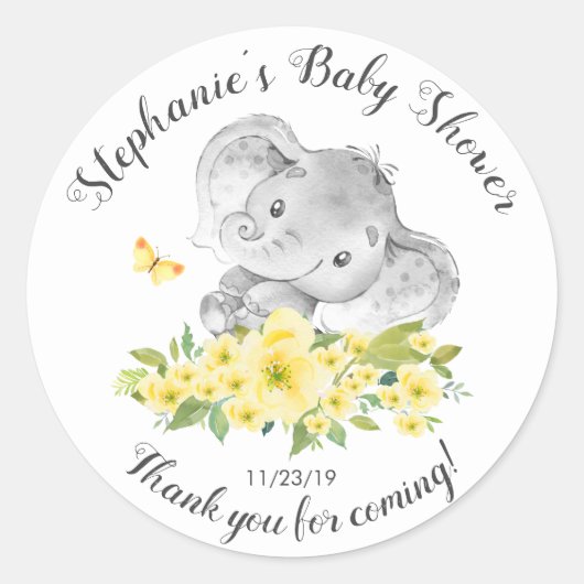 Elephant Jungle Animals Neutral Baby Duwer Gefalle Runder Aufkleber (Vorderseite)