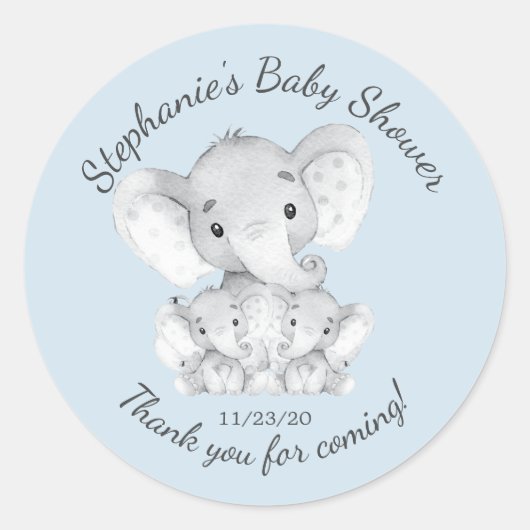 Elephant Jungle Animals Twins Baby Shower Gevor Runder Aufkleber (Vorderseite)