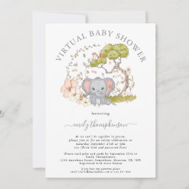 Elephant Jungle Foliage Gray Virtual Baby Shower Einladung