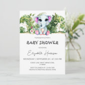 Elephant Jungle Girl Babydusche Einladung (Stehend Vorderseite)
