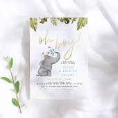 Elephant & Jungle Greenery Gold Oh Boy Baby Dusche Einladung