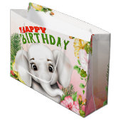 Elephant Jungle Safari Girl Birthday Große Geschenktüte (Vorderseite Schrägansicht)