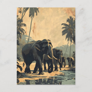 Elephant Jungle Serenity: Vintage Postkarte