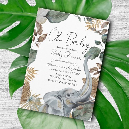 Elephant Jungle Wild Details Baby Shower Einladung
