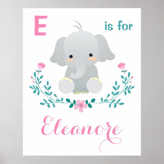 Elephant Kinderzimmer Art Print | Baby Girl indivi Poster (Vorne)