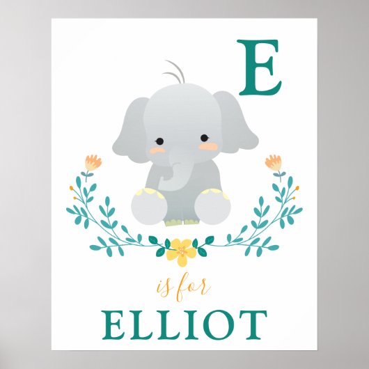 Elephant Kinderzimmer Art Print | Name des Babys Poster (Vorne)