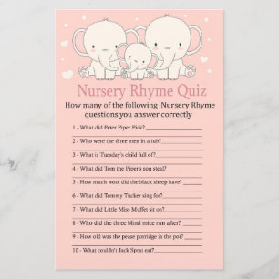 Elephant Kinderzimmer Rhyme Quiz Babydusche