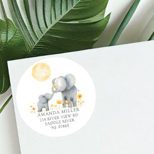 Elephant Kisses Baby Showadresse Runder Aufkleber