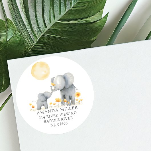 Elephant Kisses Baby Showadresse Runder Aufkleber