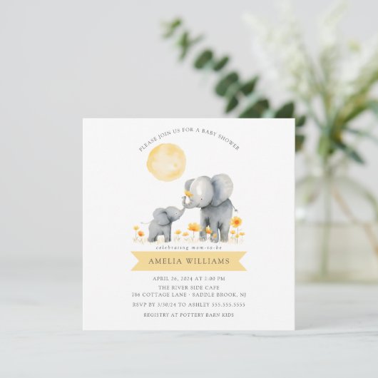 Elephant Kisses Baby Shower Einladung (Stehend Vorderseite)