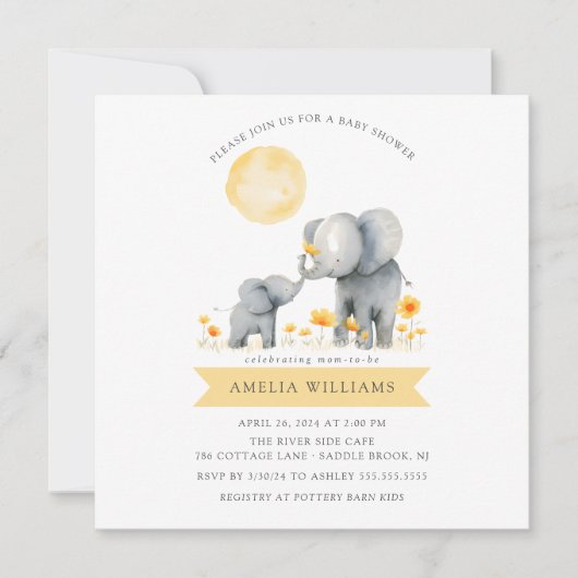 Elephant Kisses Baby Shower Einladung (Vorderseite)