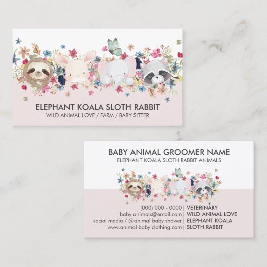 ELEPHANT KOALA SLOTH RABBIT BABY TIERE VISITENKARTE (Vorne/Hinten)