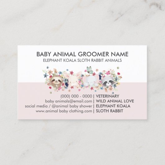 ELEPHANT KOALA SLOTH RABBIT BABY TIERE VISITENKARTE (Rückseite)