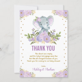 Elephant Lavender Lila Gold Floral Baby Dusche Dankeskarte