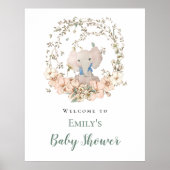 Elephant Leaf Frame Welcome Boy Baby Dusche Poster (Vorne)