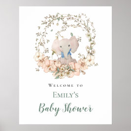 Elephant Leaf Frame Welcome Boy Baby Dusche Poster