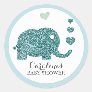 Elephant Liebe Blue Glitzer Baby Shower Sticker