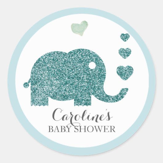 Elephant Liebe Blue Glitzer Baby Shower Sticker (Vorderseite)