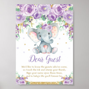 Elephant Lila Baby Shower Thumbprint Gästebuch