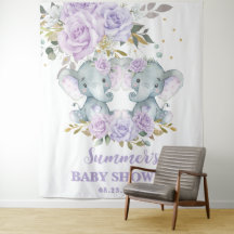 Elephant Lila Floral Twins Babydusche Hintergrund
