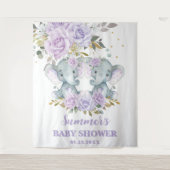 Elephant Lila Floral Twins Babydusche Hintergrund Wandteppich (Vorderseite)