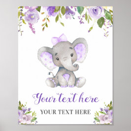 Elephant Lila Girl Baby Dusche Sprinkle Geburtstag Poster