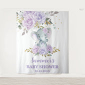 Elephant Lila Lilac Floral Baby Dusche Hintergrund Wandteppich (Vorderseite)