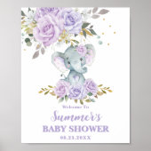 Elephant Lila Lilac Floral Baby Dusche Willkommen Poster (Vorne)