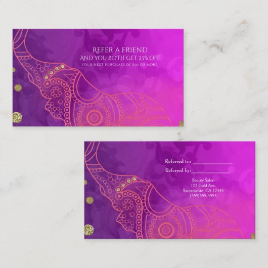 Elephant Lila Rosa Orange & Gold Freundschaftswerb Empfehlungskarte (Vorne/Hinten)