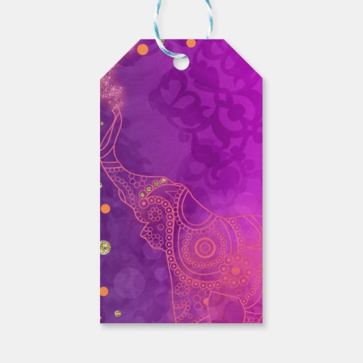 Elephant Lila rosa Orange & Gold Gefallen Geschenkanhänger (Rückseite)