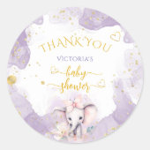 Elephant Lilac Floral Niedlich Danke Baby Dusche Runder Aufkleber (Vorderseite)