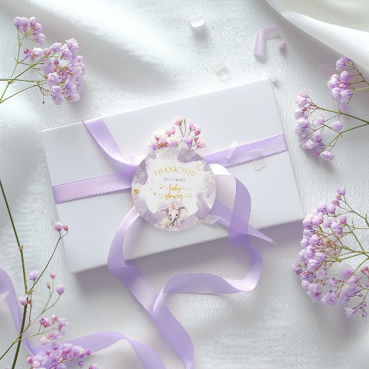 Elephant Lilac Floral Niedlich Danke Baby Dusche Runder Aufkleber