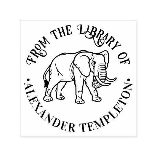 Elephant Line Art #2 Round Library Book Name Permastempel (Design)