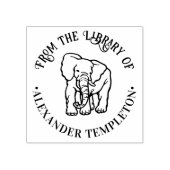 Elephant Line Art Round Library Name Gummistempel (Prägung)