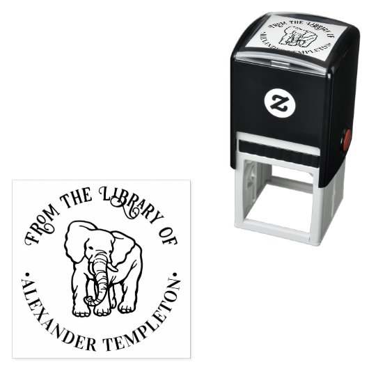 Elephant Line Art Round Library Name Permastempel (Beispiel)